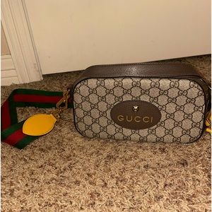 Gucci Beige Neo Vintage GG Supreme Messenger Bag- beige, brown, green, red, gold